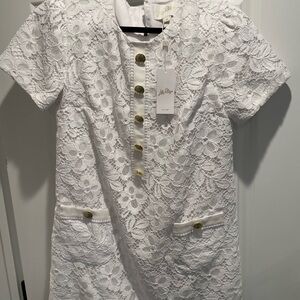 Lilly Pulitzer White Floral Lace Dress with Gold Buttons